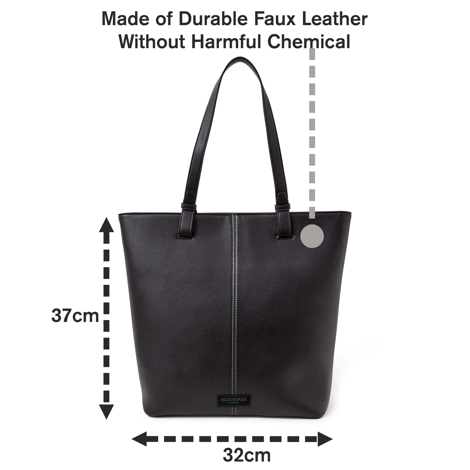 Accessorize London Women's Faux Leather Black Contrast Stitch Laptop Tote Bag