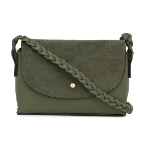 Accessorize London Women's Faux Leather Khaki Pia Plaited Sling Bag