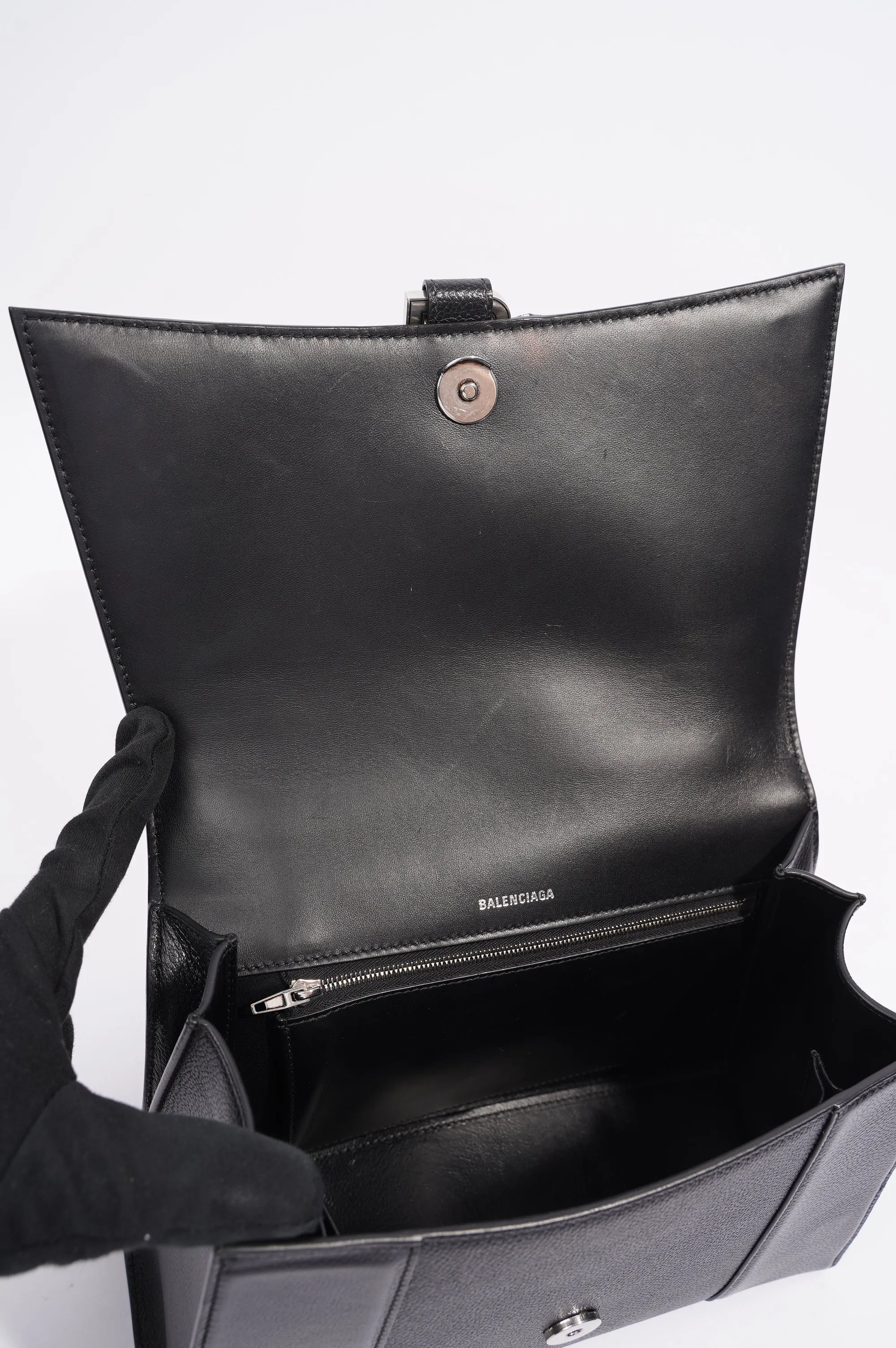 Balenciaga Womens Hourglass Black Leather Medium