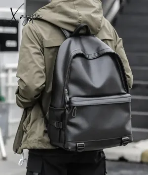 Black Leather Backpack for Men Business Travel Waterproof Daypack PU 16 inch Laptop Backpack