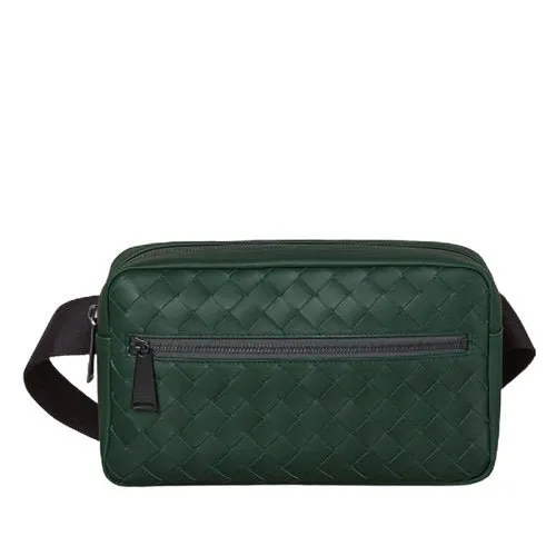 Bottega Veneta Pine Green Braided Calfskin Zipper Chest - Waist Bag