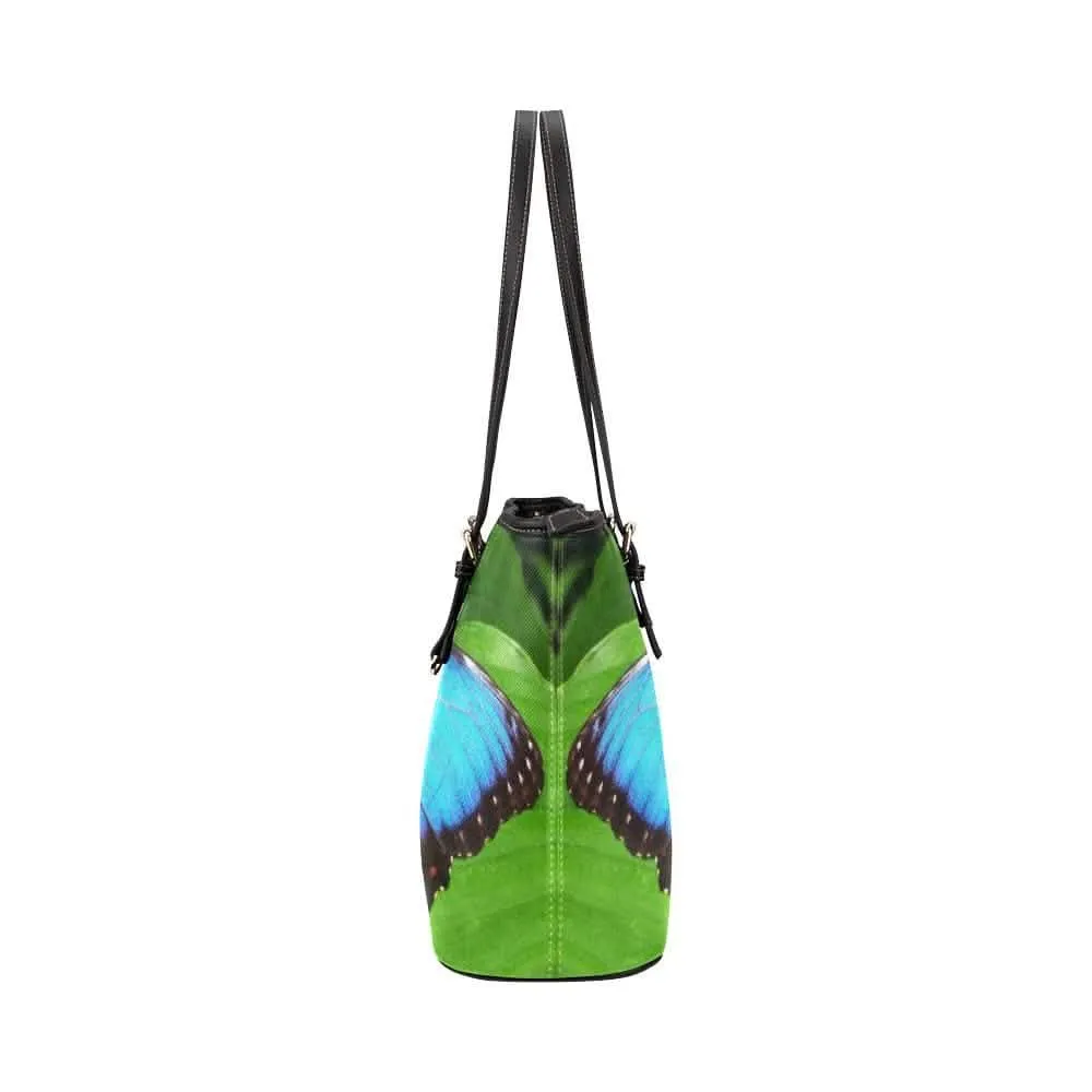 Chic Blue Butterfly Large Leather Tote Bag