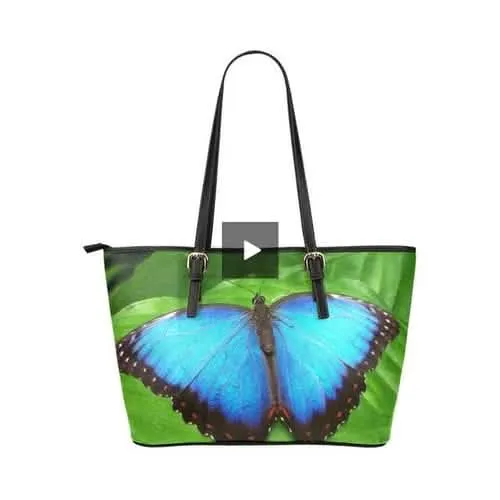 Chic Blue Butterfly Large Leather Tote Bag