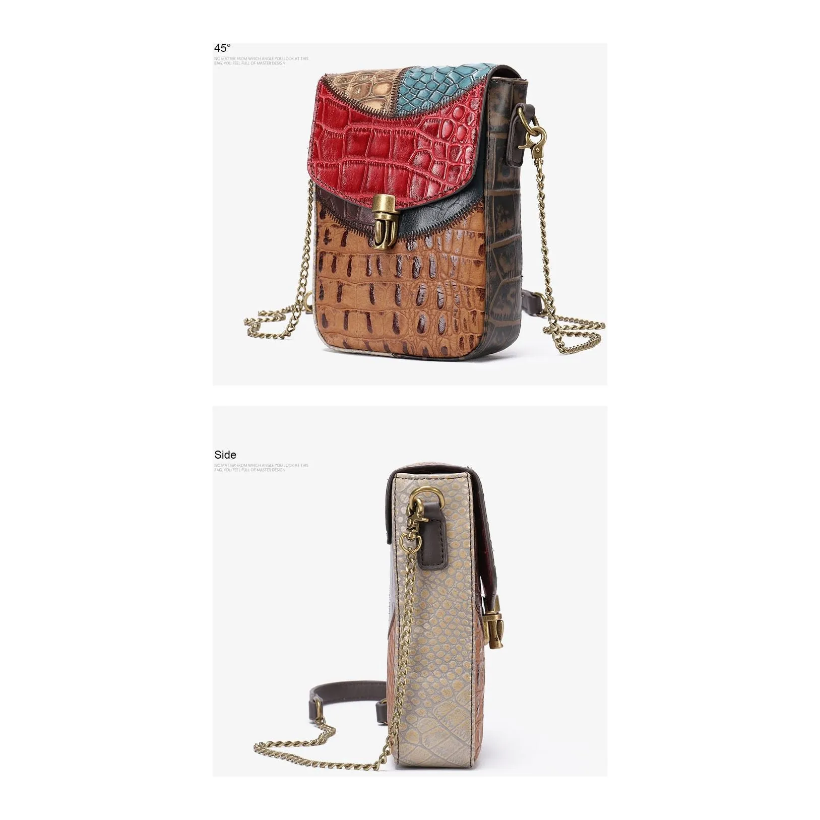 ChicGlam Multicolour Chain Leather Crossbody Bag