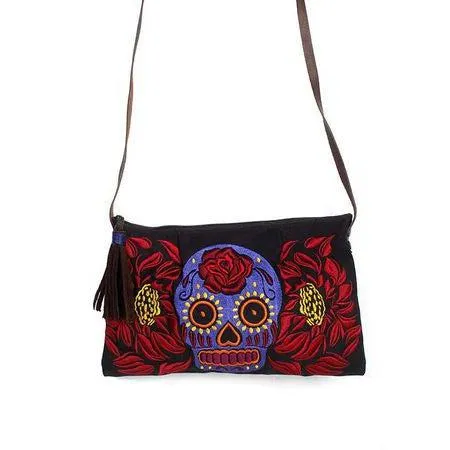 Culturas Sugar Skull Crossbody Embroidered Bag - Thailand