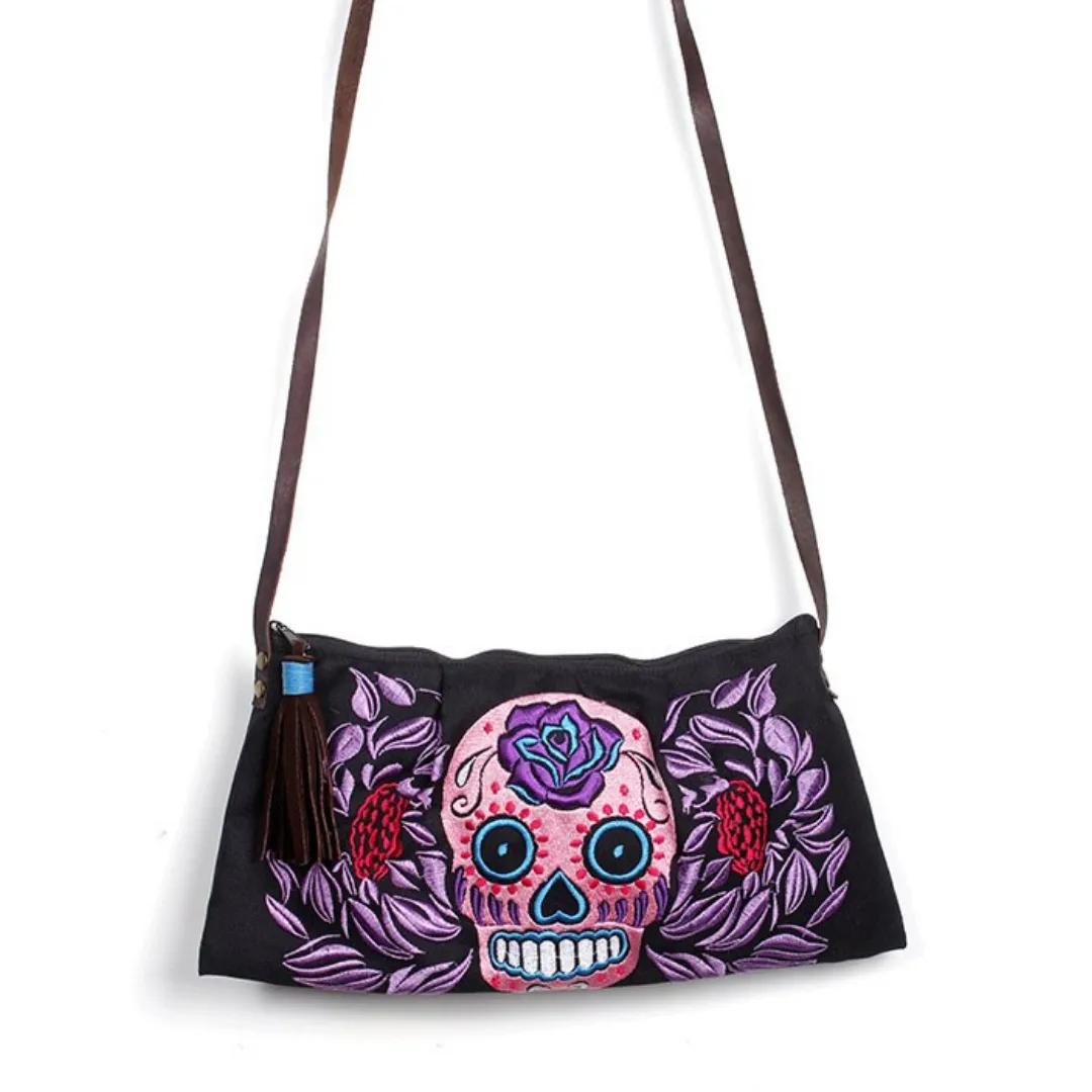 Culturas Sugar Skull Crossbody Embroidered Bag - Thailand