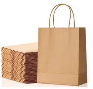 Eco-Friendly and Sturdy 100 Pack of Brown Kraft Paper Bags with Handles for Shopping and Gift-Giving