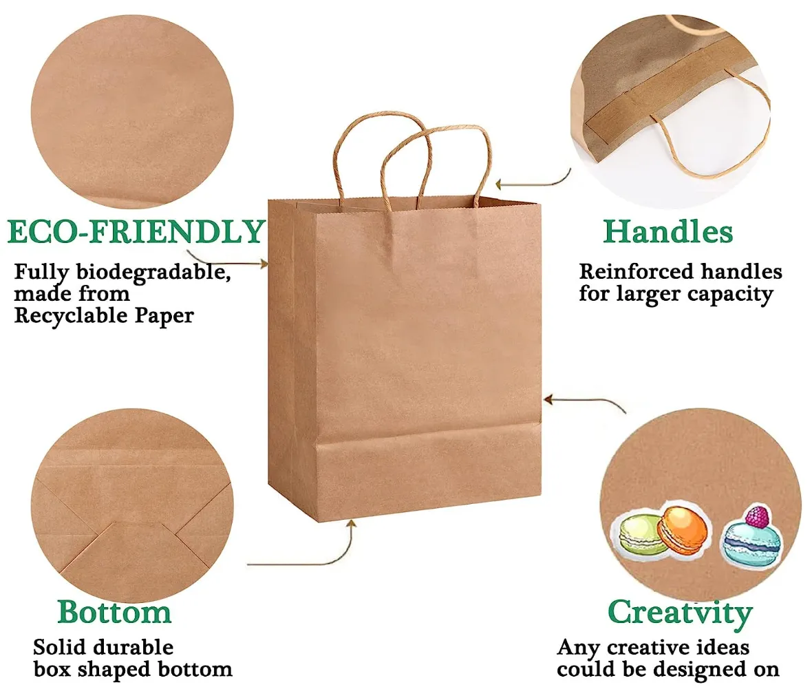 Eco-Friendly and Sturdy 100 Pack of Brown Kraft Paper Bags with Handles for Shopping and Gift-Giving