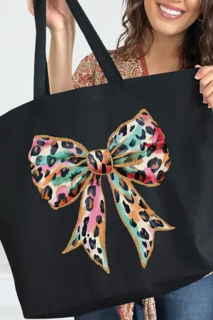 Glitzy Leopard Bow Canvas Jumbo Tote