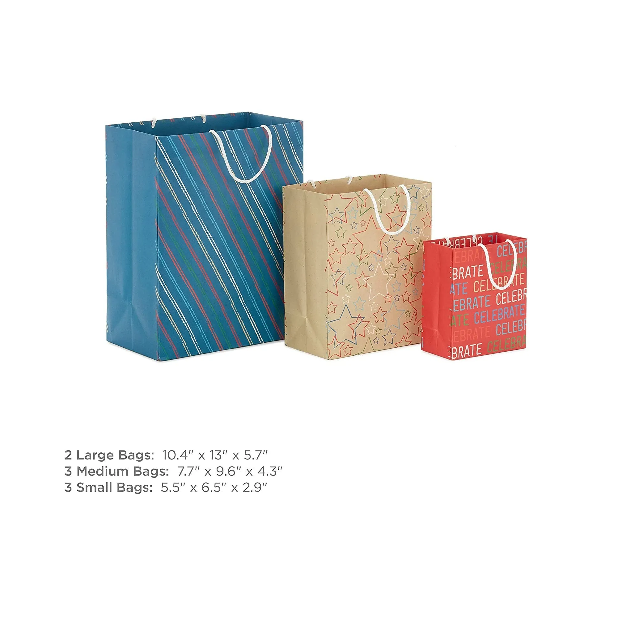 Hallmark Recyclable Gift Bag Assortment | 8 Bags 3 Small 6", 3 Medium 9", 2 Large 13" | Celebrate