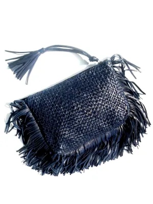 Hand Woven Leather Clutch With Fringe And Tassel