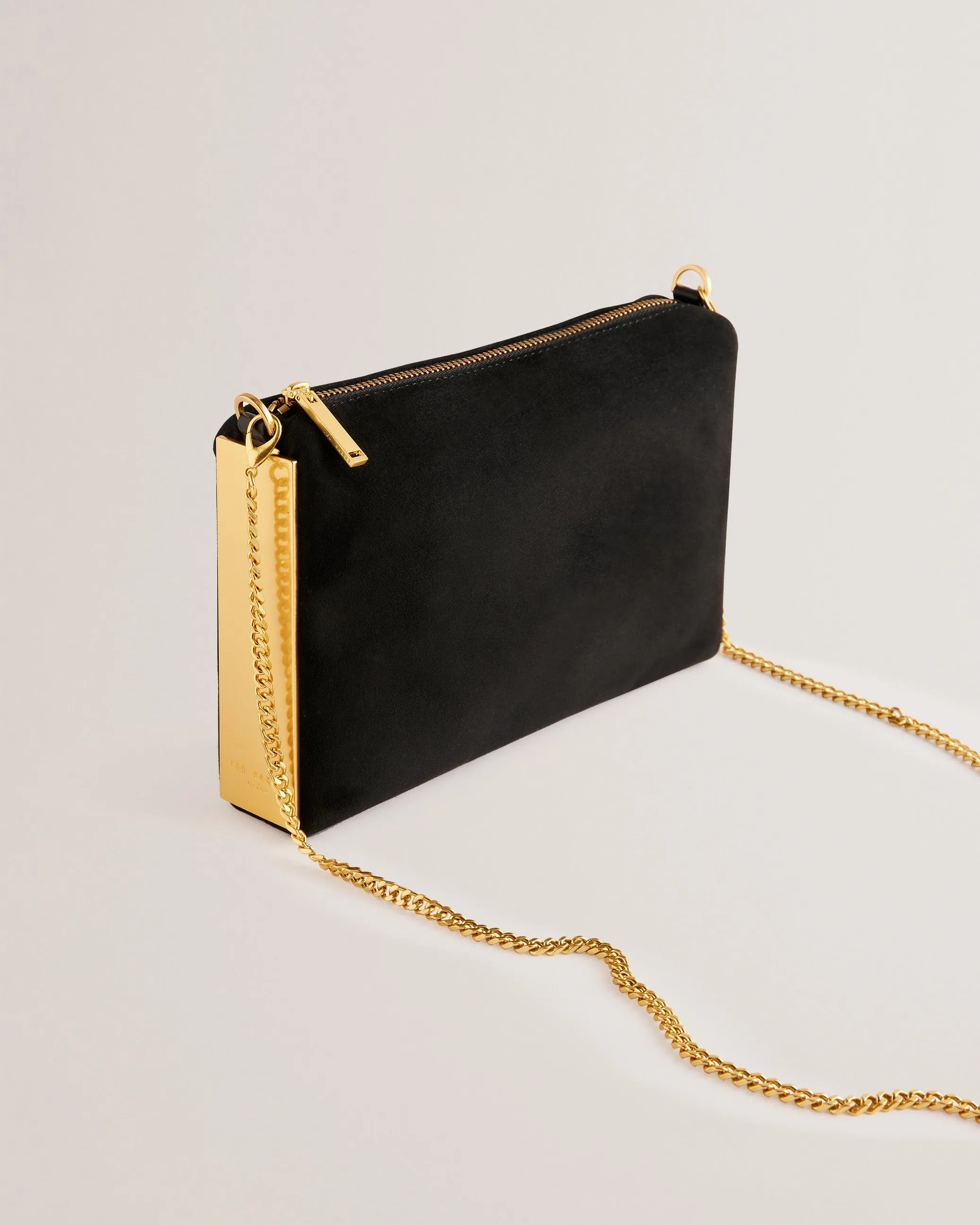 Jeiner Bar Detail Suede Crossbody Clutch Bag Black