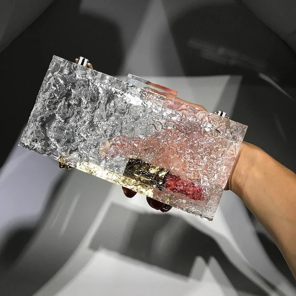 Luxy Moon Clear Ice Pattern Acrylic Box Evening Bag Transparent Clutch Purses