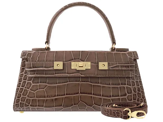 Maya East West Orinoco 'Croc' Print Calf Leather Handbag - Taupe