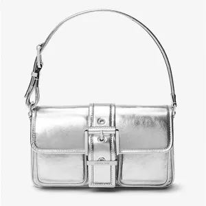 Michael Michael Kors Colby Medium Metallic Leather Bag, Silver