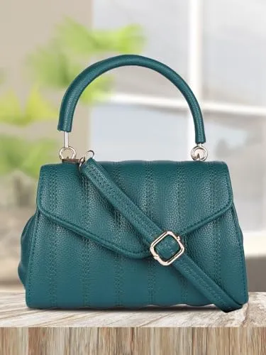 MINI WESST Green Casual Synthetic Leather Solid Handheld Bag (Green_MWHB302GR)