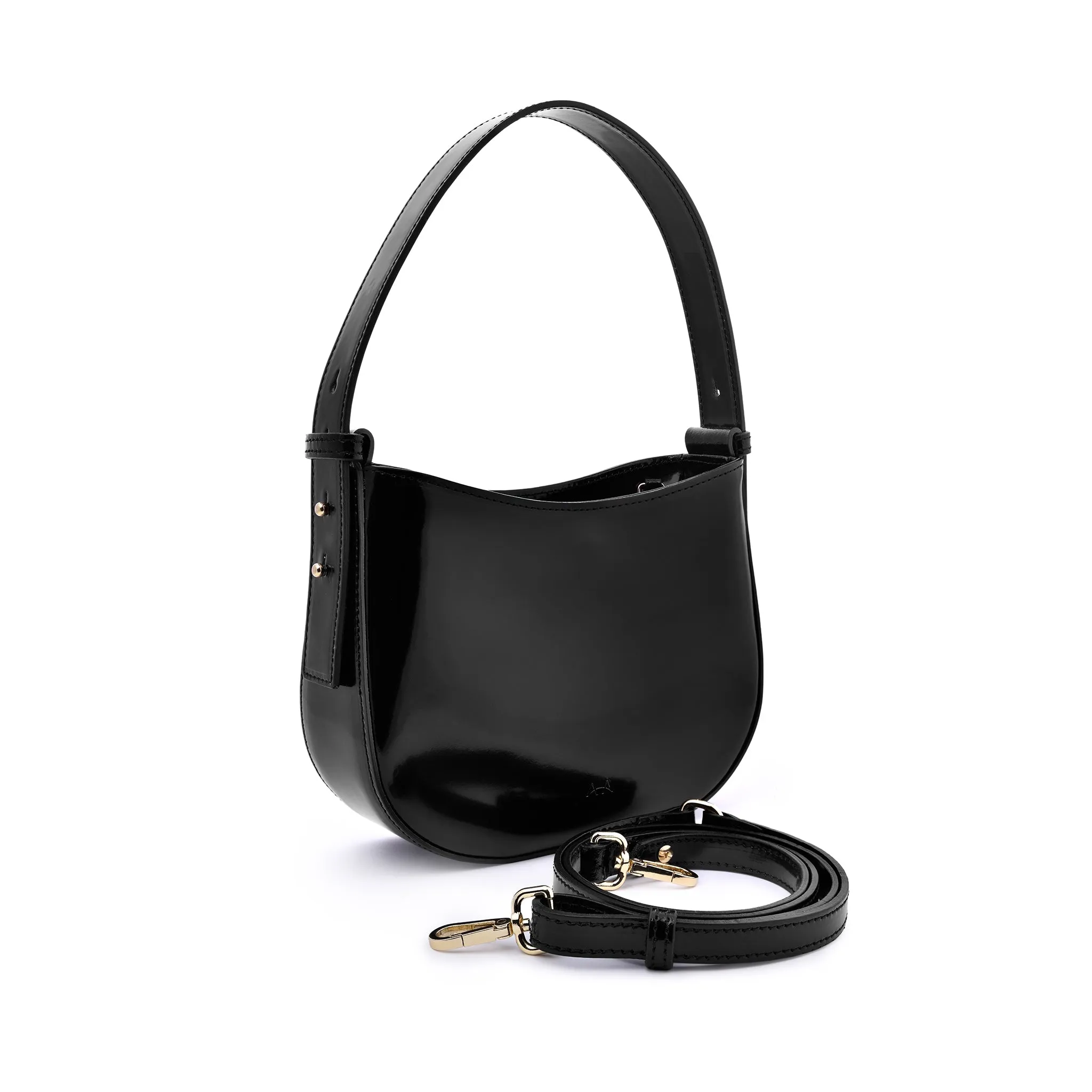 Mio Black Semi Patent Leather Shoulder Bag