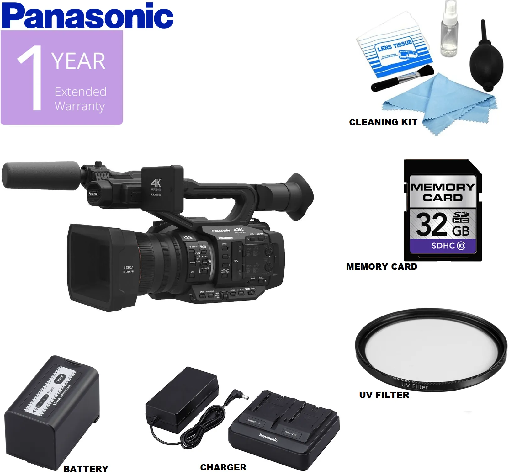 Panasonic AG-UX180 4K Premium Professional Camcorder Starter Package