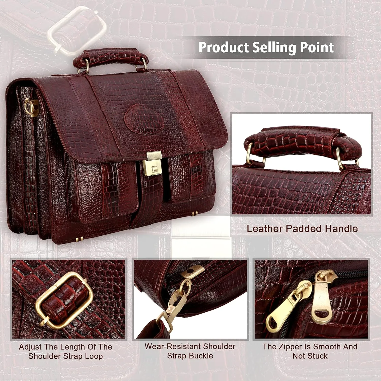 Premium Croc Brown Leather Office & Messenger Bag LB008