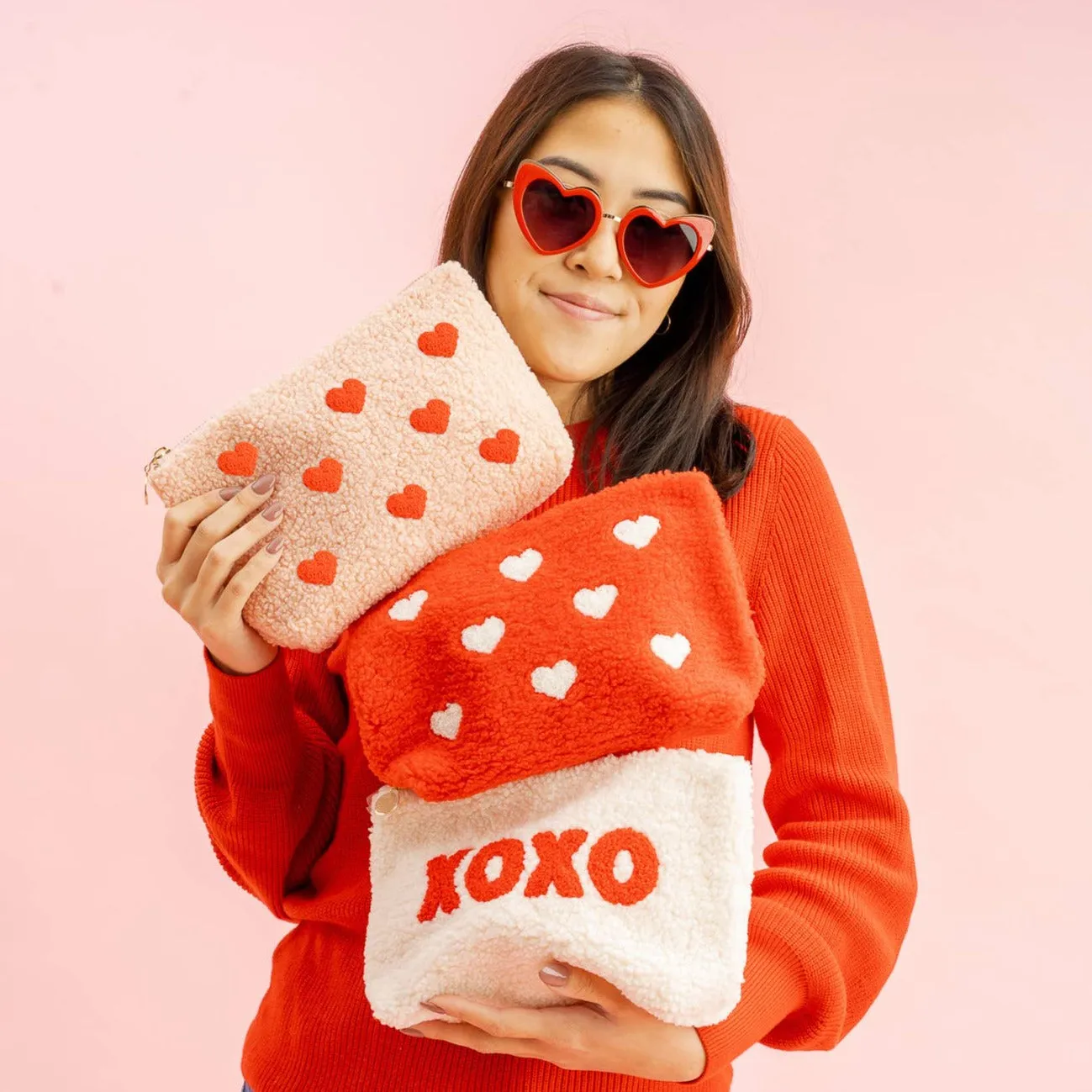 Red Teddy Pouch - Hearts