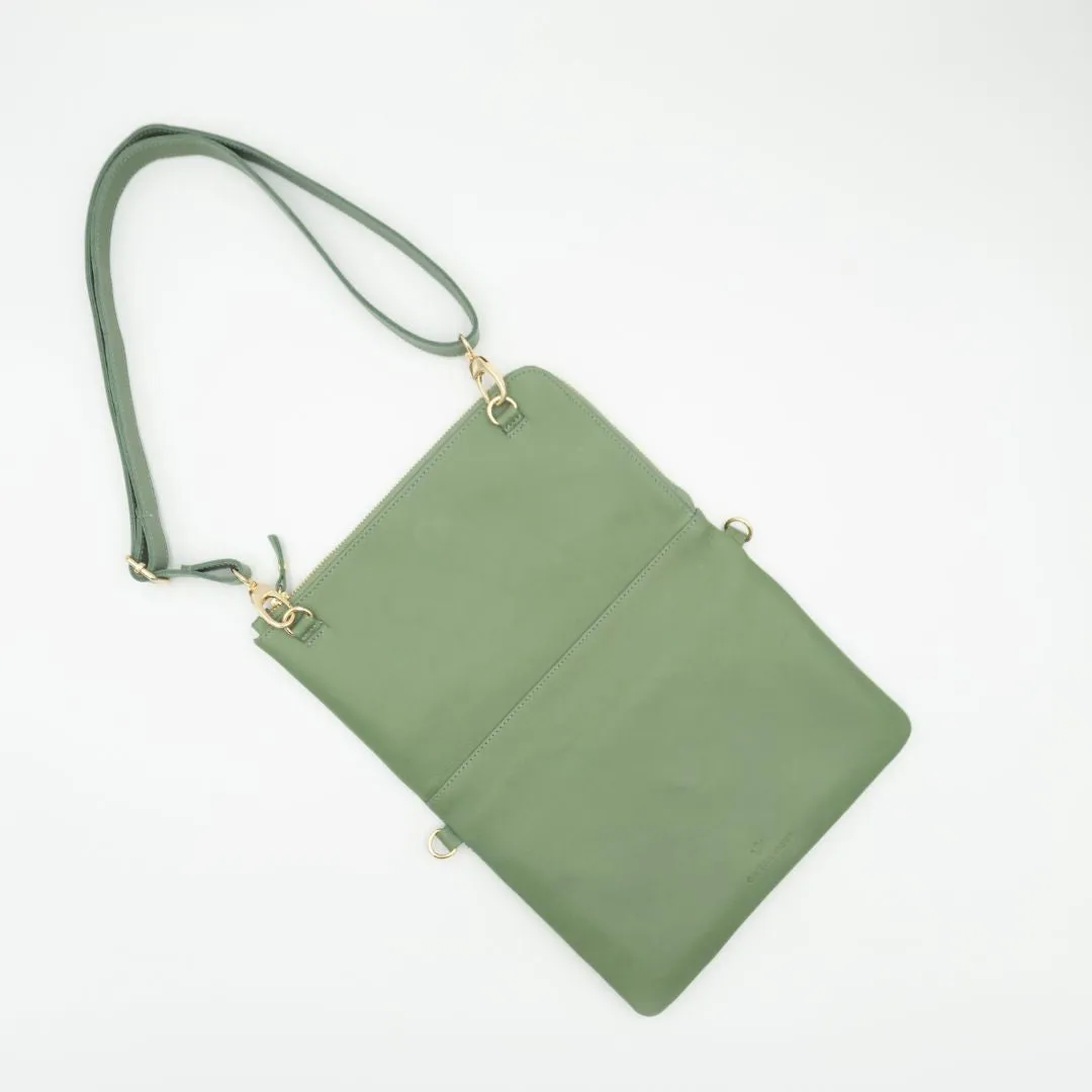 Sage Convertible Clutch (w Gold Fittings)