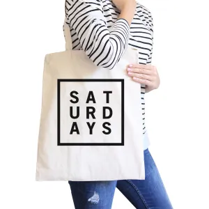 Saturdays Natural Canvas Bag Trendy Typography Tote Bag Gift Ideas