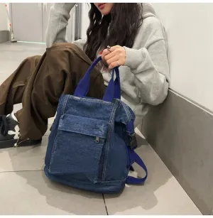 Sohiwoo Denim Zipper Ladies Backpacks Large Capacity Bags for Women 2024 Casual Versatile Free Shipping Mochilas Para Mujer