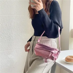 Sohiwoo Trendy All-Match Pillow Design Zipper Handbag Mini Solid Color Satchel Bag Minimalist Top Handle Purse