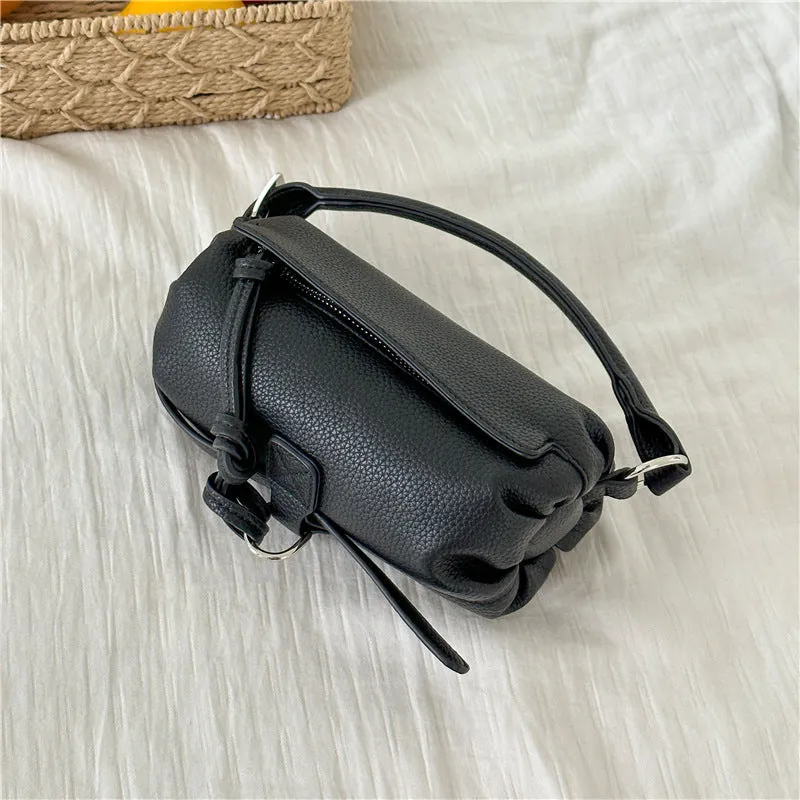 Sohiwoo Trendy All-Match Pillow Design Zipper Handbag Mini Solid Color Satchel Bag Minimalist Top Handle Purse