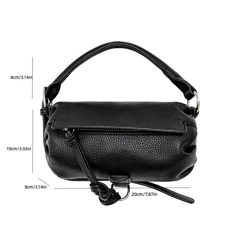 Sohiwoo Trendy All-Match Pillow Design Zipper Handbag Mini Solid Color Satchel Bag Minimalist Top Handle Purse