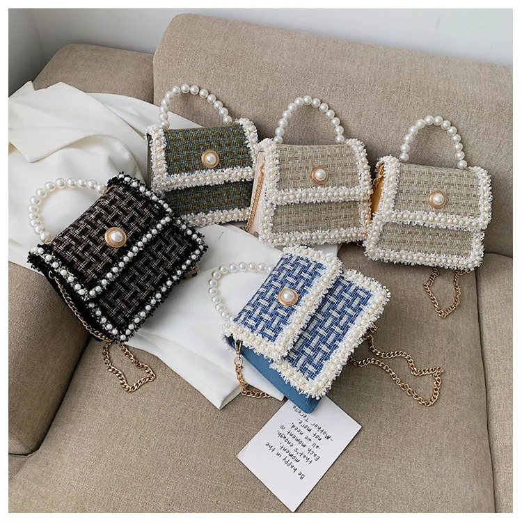 Tweed Pearls Handbags/Sling Bags