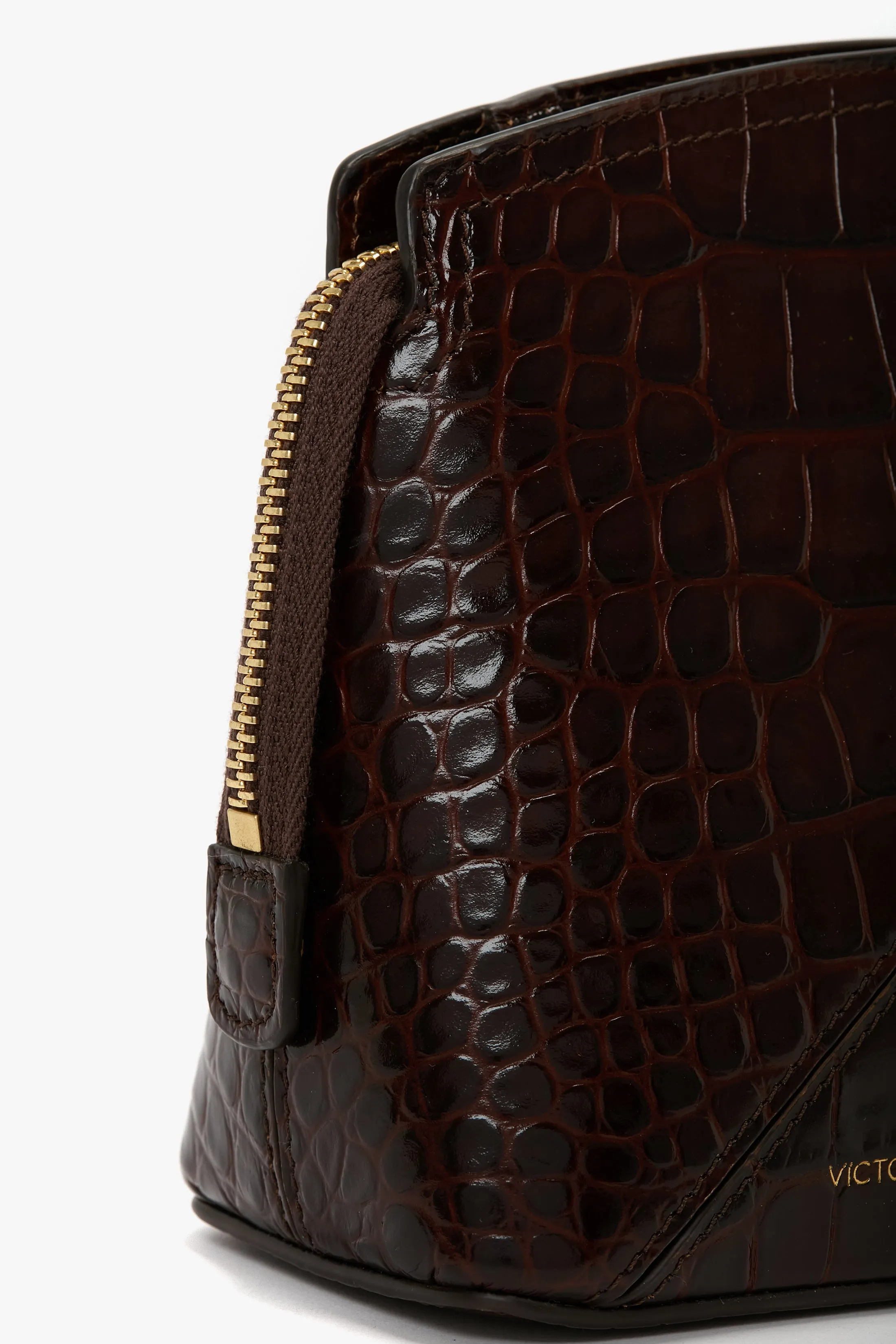 Victoria Crossbody Bag In Dark Brown Croc Embossed Leather